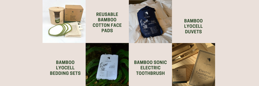 Various vearthy.com eco friendly products displayed on an infographic style