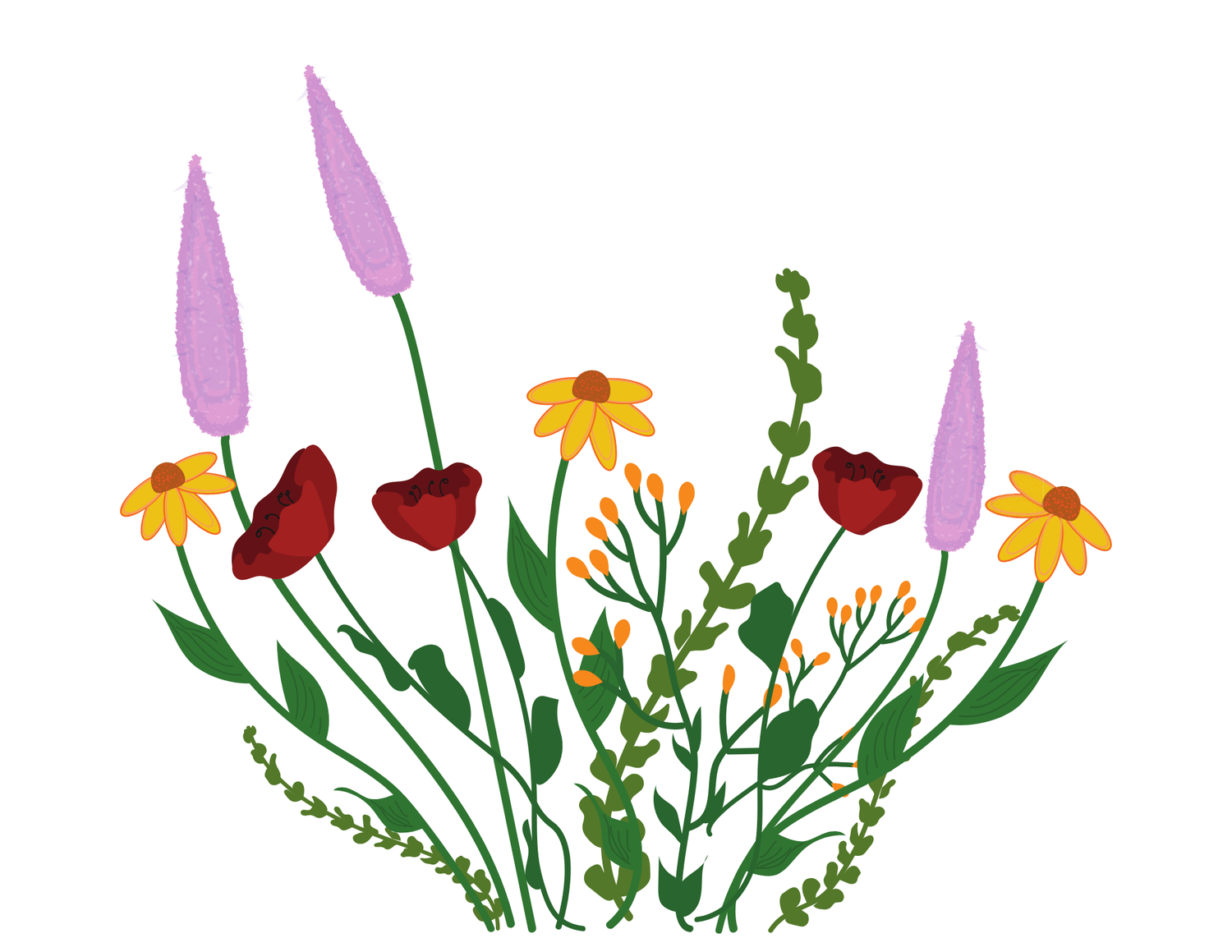 Illustration of a colorful bouquet of flowers on a white background